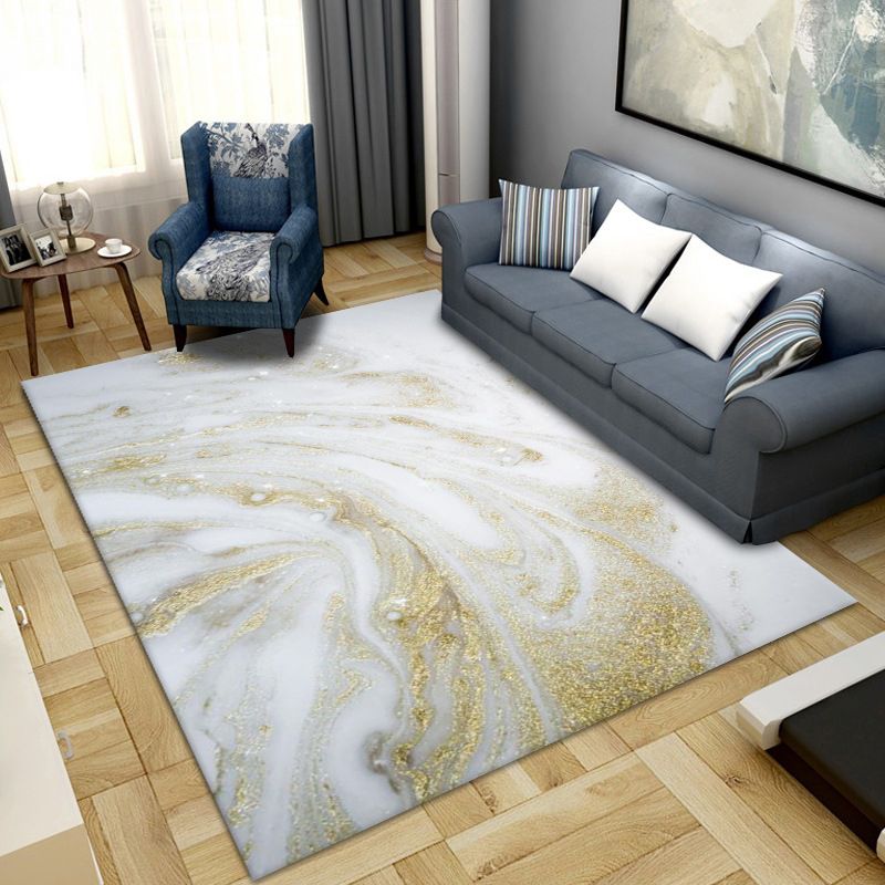 Gold Contemporary Rug Polyester Abstract Print Rug Stain Resistant Rug for Living Room