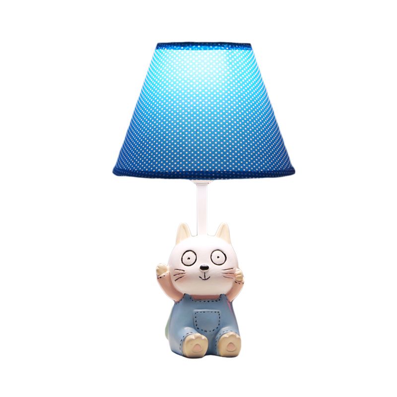 Cat Study Room Reading Lamp Resin 1 Head Cartoon Task Lighting in Red/Blue with Letter/Spots Shade