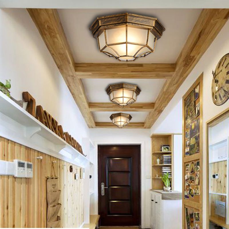 Octagonal Flush Mount Light Traditional Waterproof Ceiling Light with Glass Shade