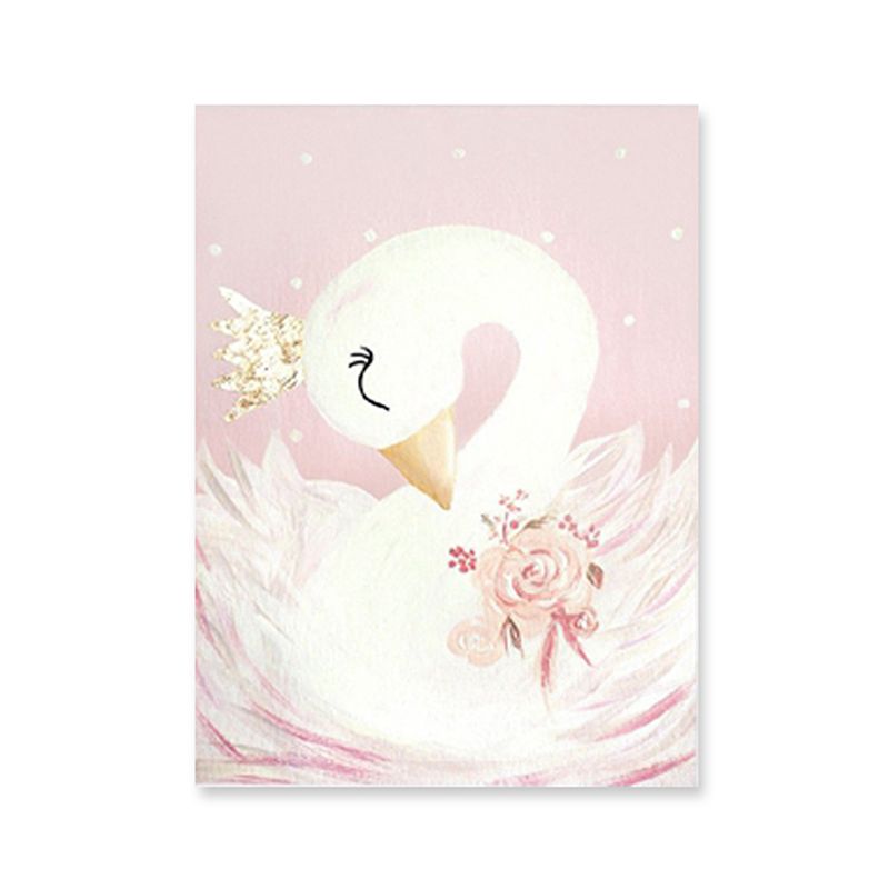 Crown Swan and Bloom Wall Art Decor Living Room Wild Animal Canvas Print in Pink