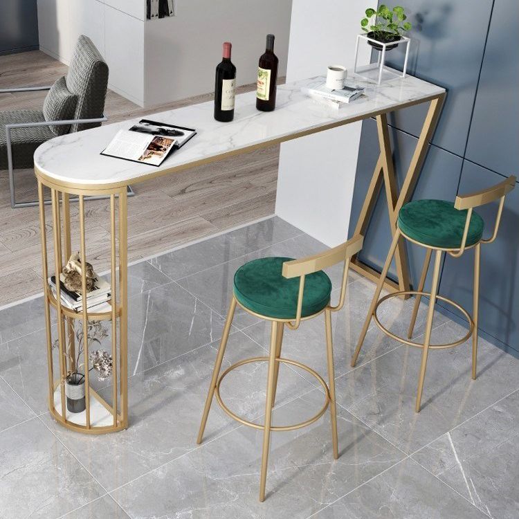 Traditional Luxury Bar Table Set 1/3 Pieces Counter Set with Gold Base