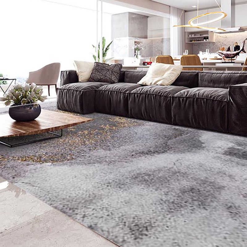 Modern Rug Gray Polyester Abstract Graphic Rug Stain Resistant Rug for Living Room