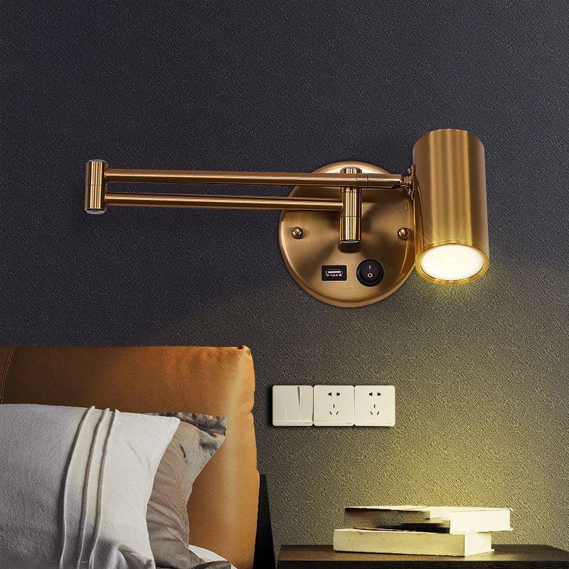 Metal Swing Arm Wall Lighting Modern Style 1-Light Sconce Lamp with Aluminum Shade