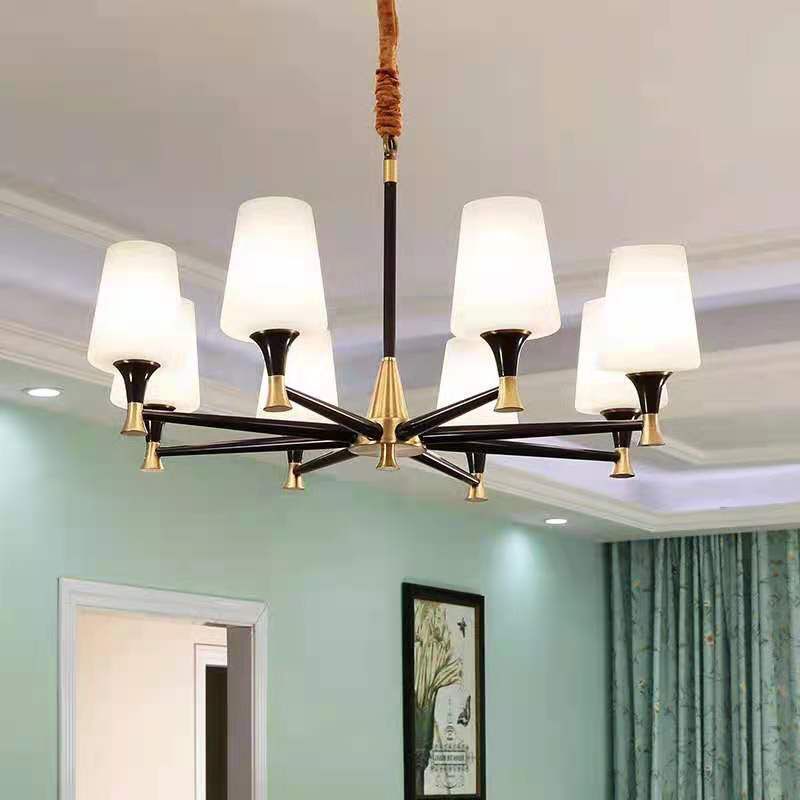 Cup Chandelier Light Fixture Traditional Opal Glass Pendant Lighting for Restaurant