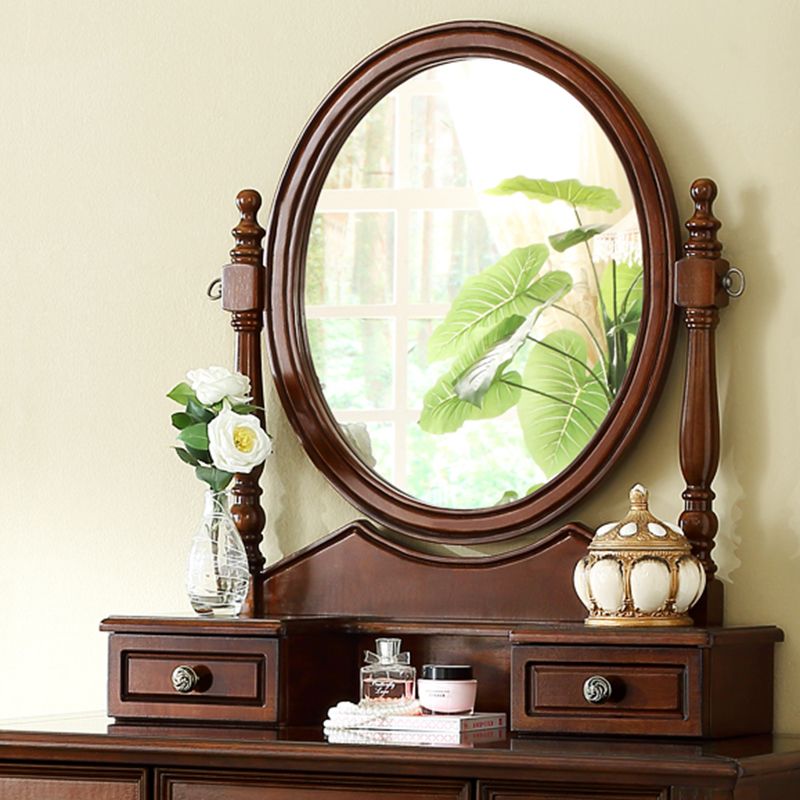Traditional Makeup Vanity Desk Table with Drawer in Brown for Bedroom