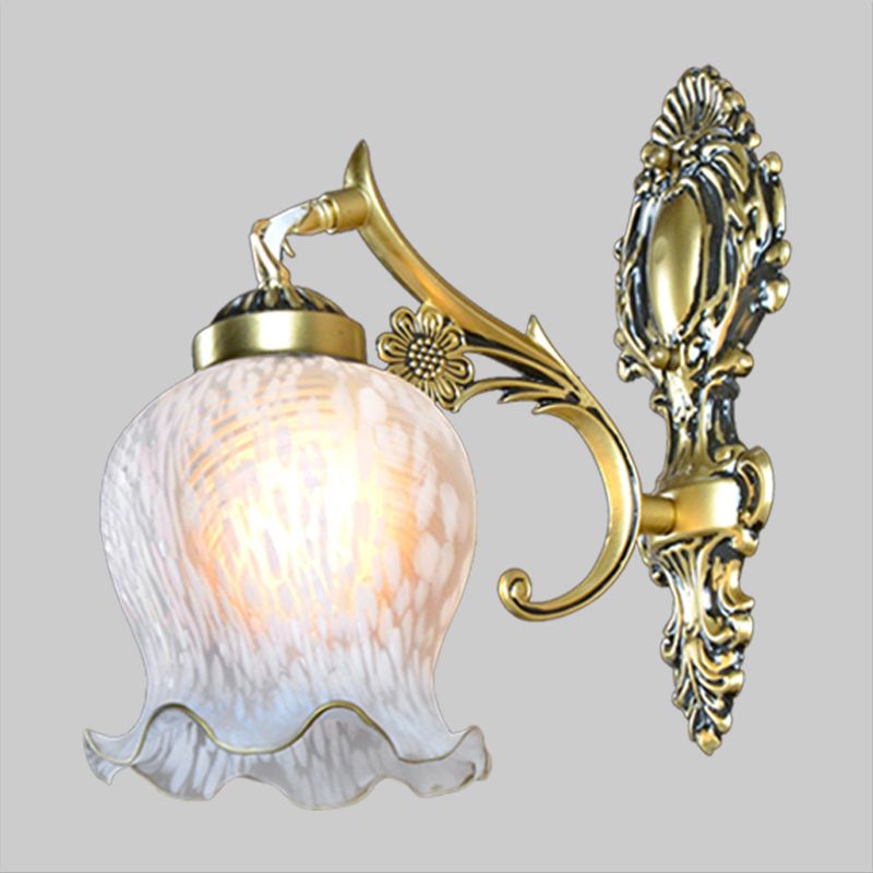 Weiße Glasgold Wandhalterung Lampe gedruckte Blume einzelner Kopf Land
