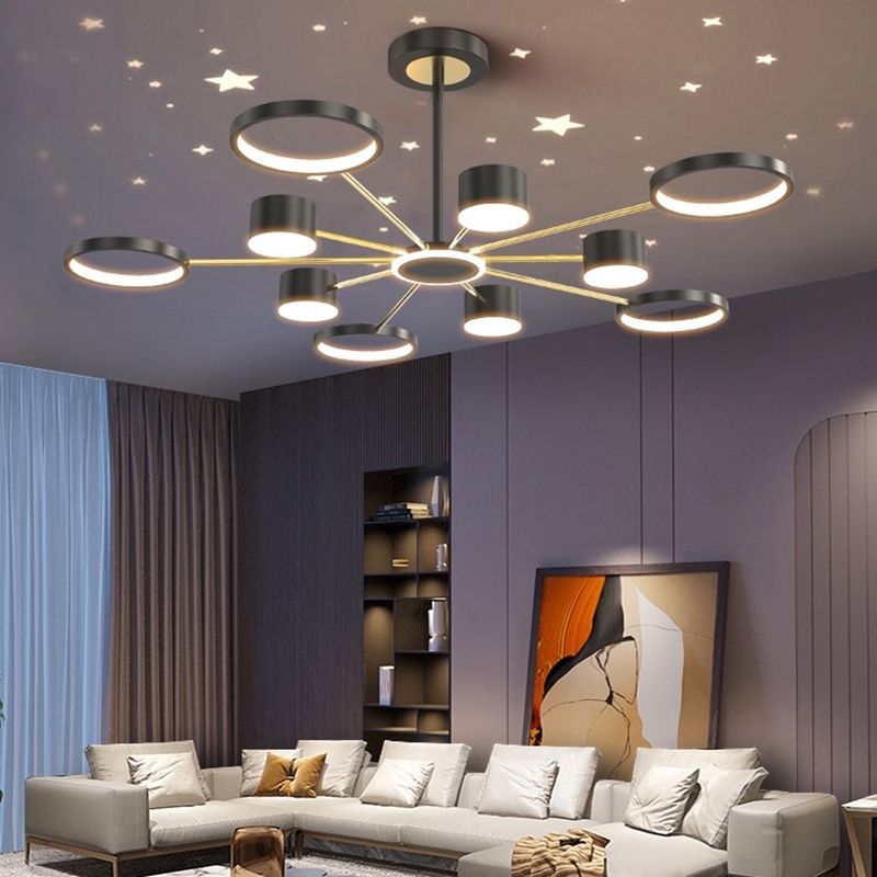 Iluminación moderna de comedor anillos múltiples accesorios de iluminación de araña de metal 11 lámpara de lámpara