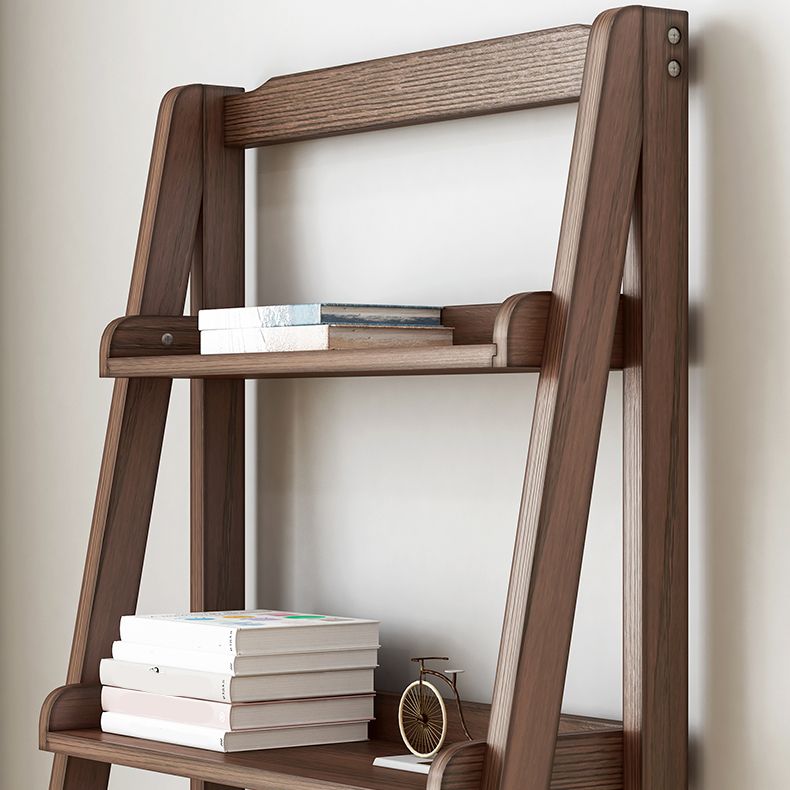 Modern Style Ladder Bookcase Open Back Solid Wood Bookshelf for Home