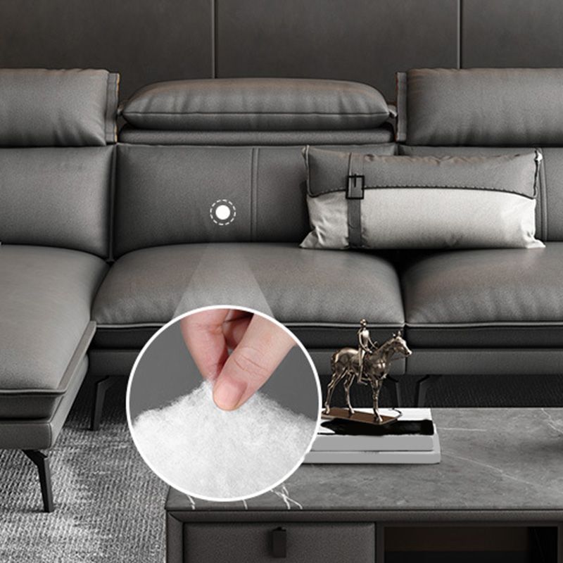 Modern Sofa & Chaise 4-seat Faux Leather Flared Arm Sectional