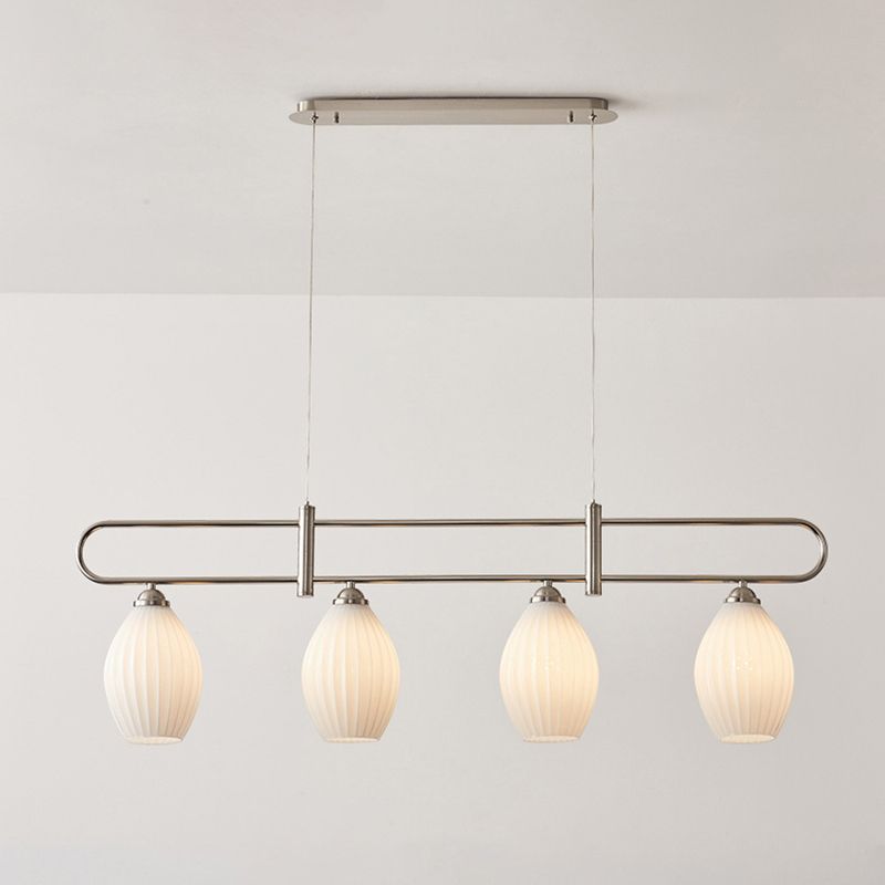 Drum Shape Glass Island Chandelier Modern Style Multi Lights Island Ceiling Light in White