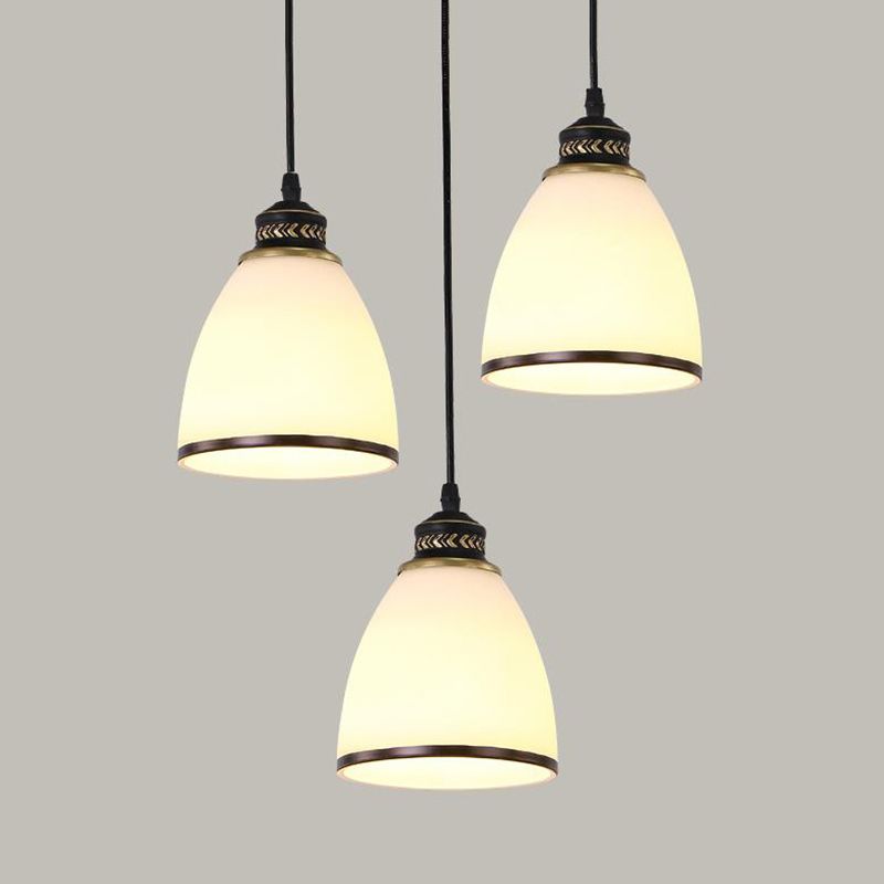 3 Lights Cluster Pendant Lighting Classic Tapered Shade Frosted Glass Hanging Ceiling Light in Black