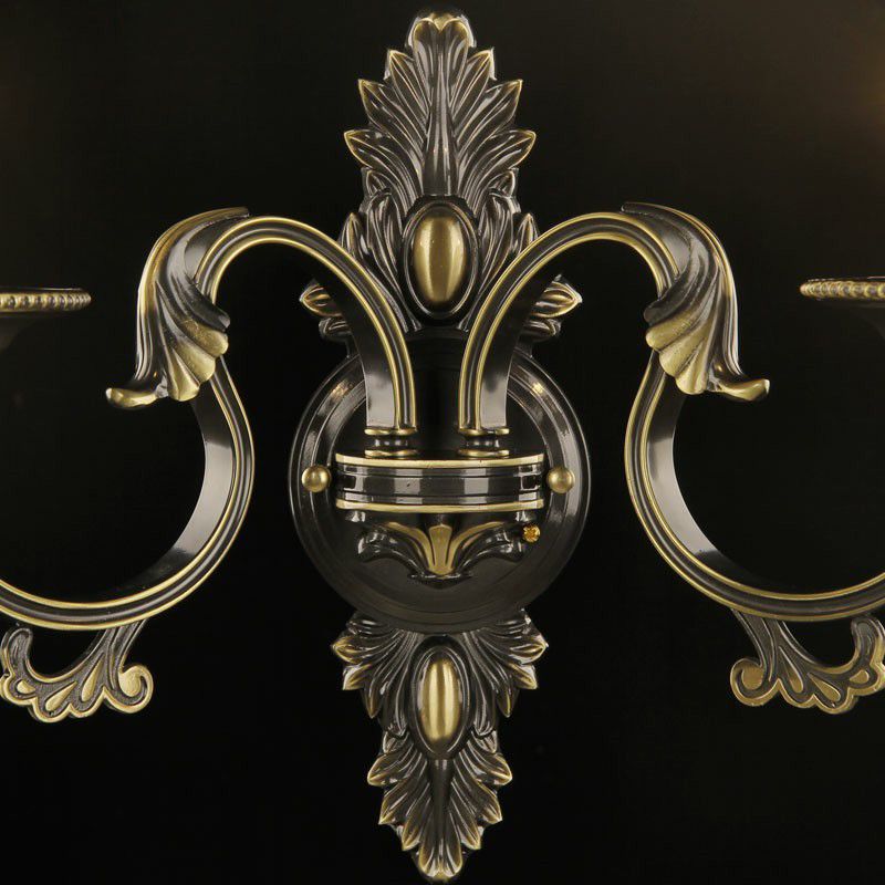 2 Heads Scalloped Wall Light Traditional Gold-Black Opal Glass Sconce Fixture with Crystal Decorations