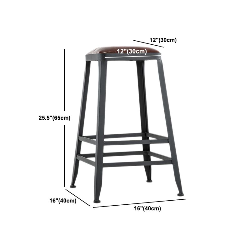 Industrial Style Armless Counter Stool Iron Cafe Bar Stool with Leather Cushion and Pedal