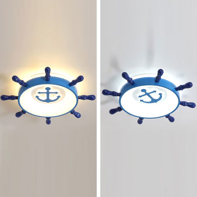 Mediterranean Style Flush Mount Ceiling Light Children's Room Boys and Girls Bedroom Study Kindergarten Cute Cartoon Pirate Ship Rudder LED Lamps