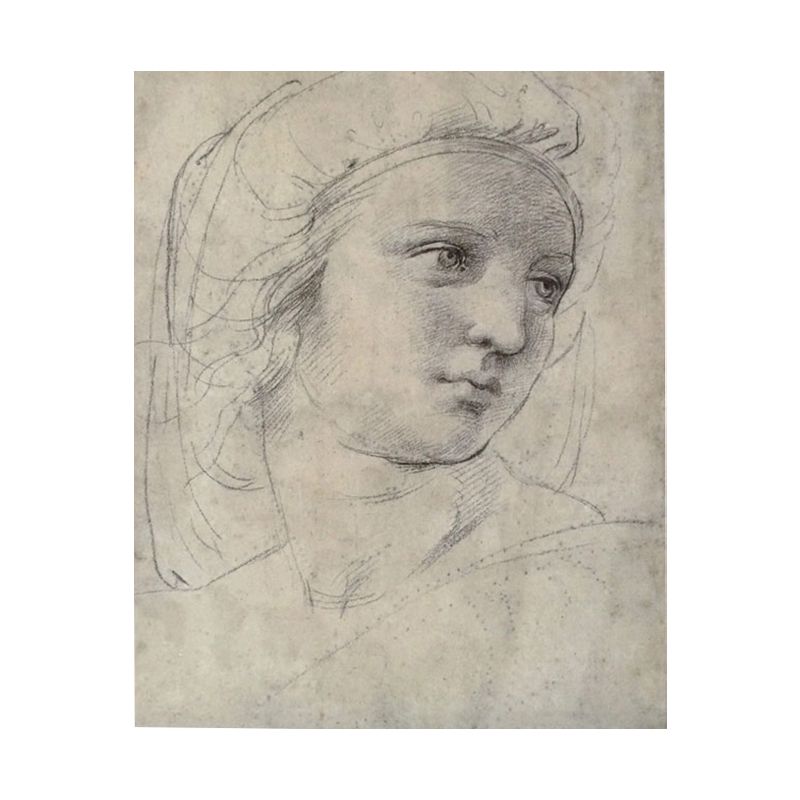 Pencil Portrait of Muse Canvas Print Minimalist Textured Wall Art for Dining Room