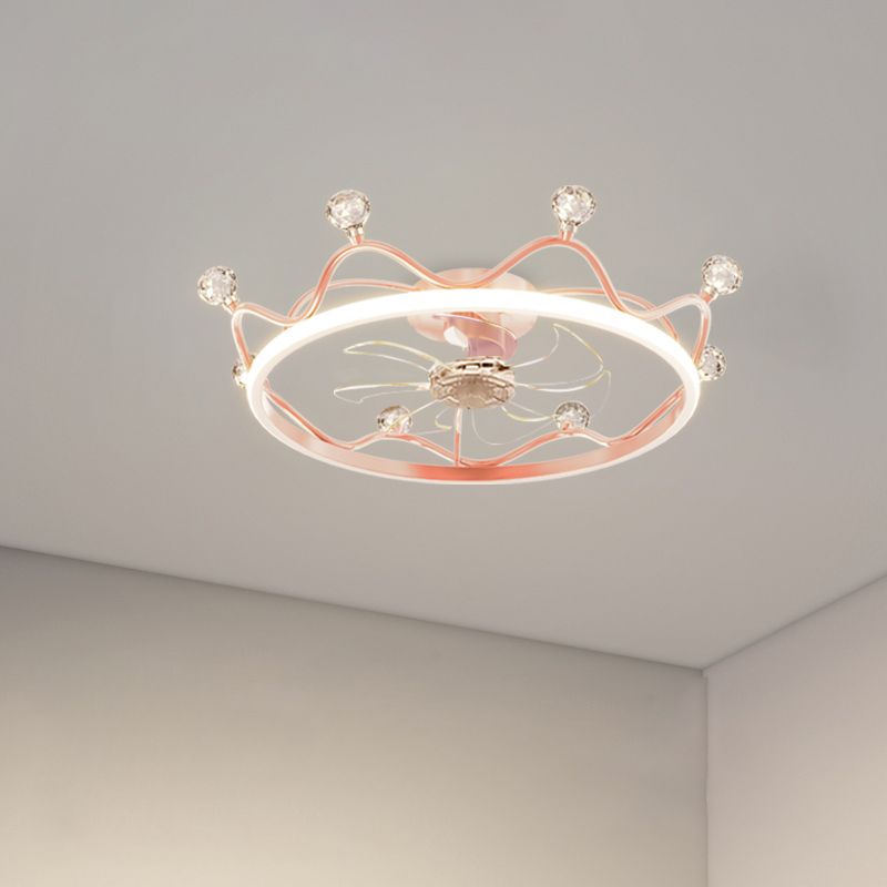 Crown 1 - Light Ceiling Fan Light Fixture Metal LED Fan Ceiling in Gold / Pink