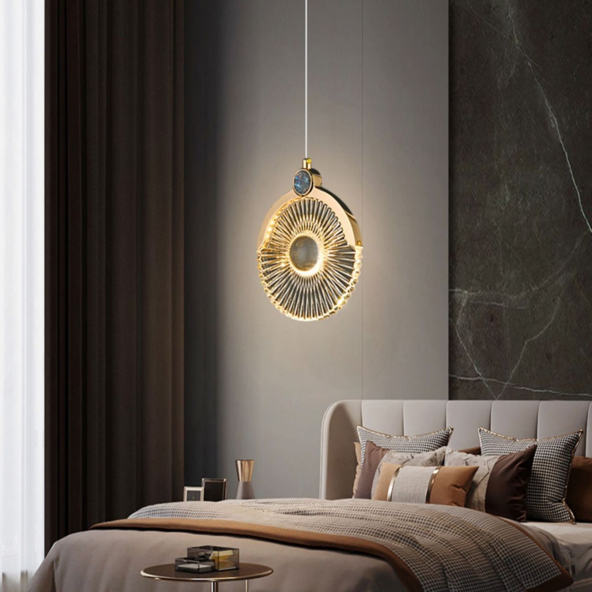 Round Shape Hanging Lights Modern Style Metal Hanging Light Fixtures in Gold