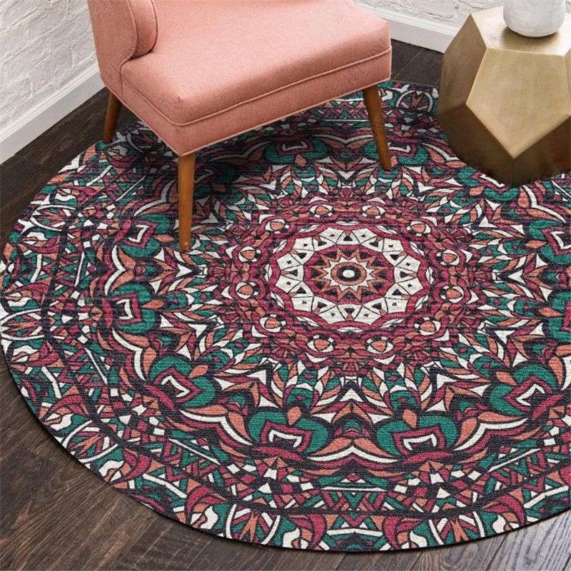Moroccan Living Room Rug Multi-Color Flower Rug Polyester Machine Washable Stain Resistant Non-Slip Backing Area Carpet