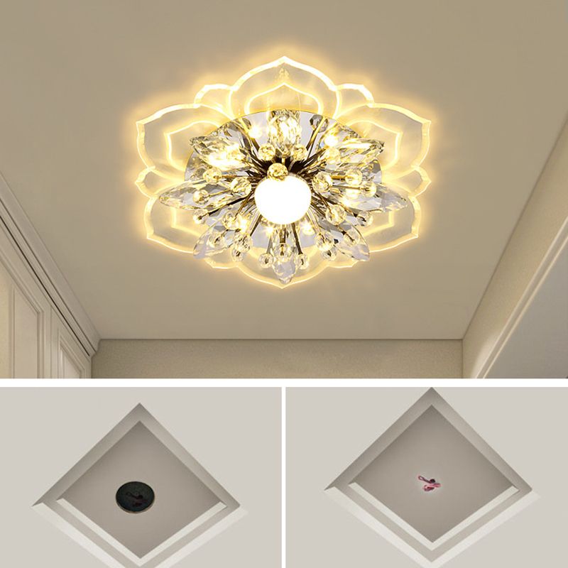 Modern Flower Ceiling Mount Light Fixture Crystal Ceiling Lights