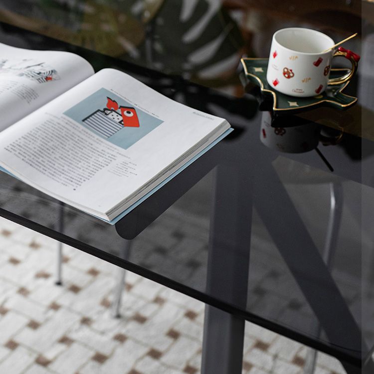 Contemporary Rectangular Glass Top Dining Table with Steel Legs