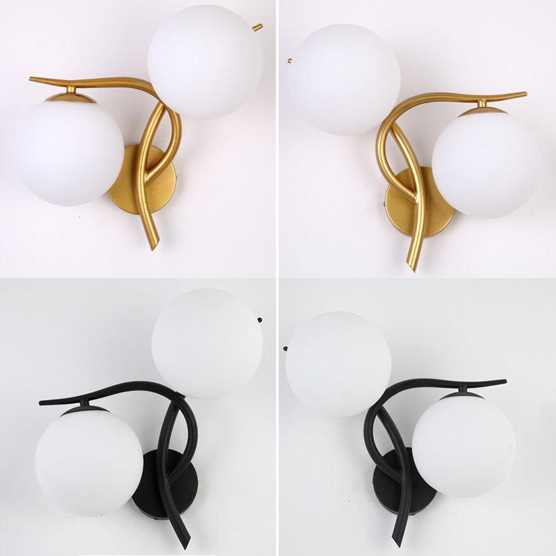 2-Light Sputnik Wall Sconce in Modern Luxury Style Wrought Iron Wall Light with White Glass Shade