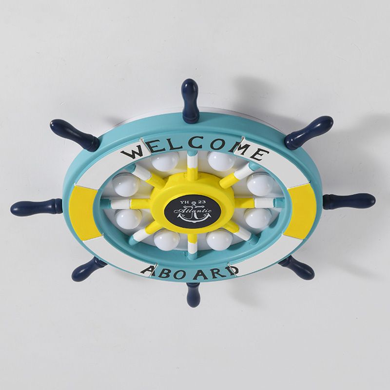 Children's Room Ceiling Light Creative Boy Bedroom Mediterranean Style Ocean Cartoon Wooden Pirate Ship Rudder Energy-saving Lamps