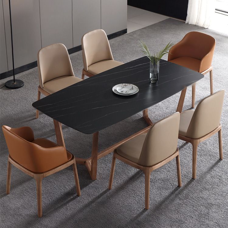 Mesa de comedor negra de piedra sinterizada Simplicicidad Mesa base de caballete para comedor