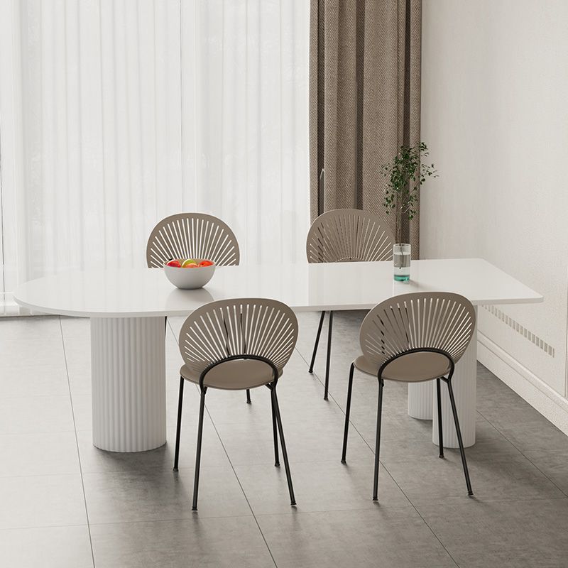 Contemporary White Color Faux Marble Dinner Table with 3 Legs