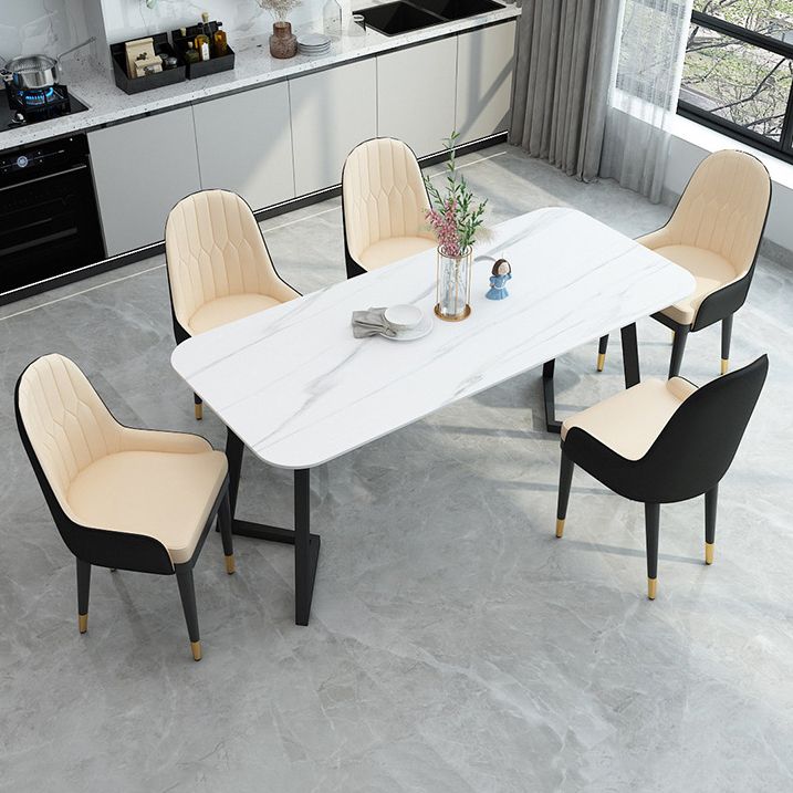 Contemporary Sintered Stone Standard Dining Set Black & White Rectangle Shape Dining Set for Kitchen