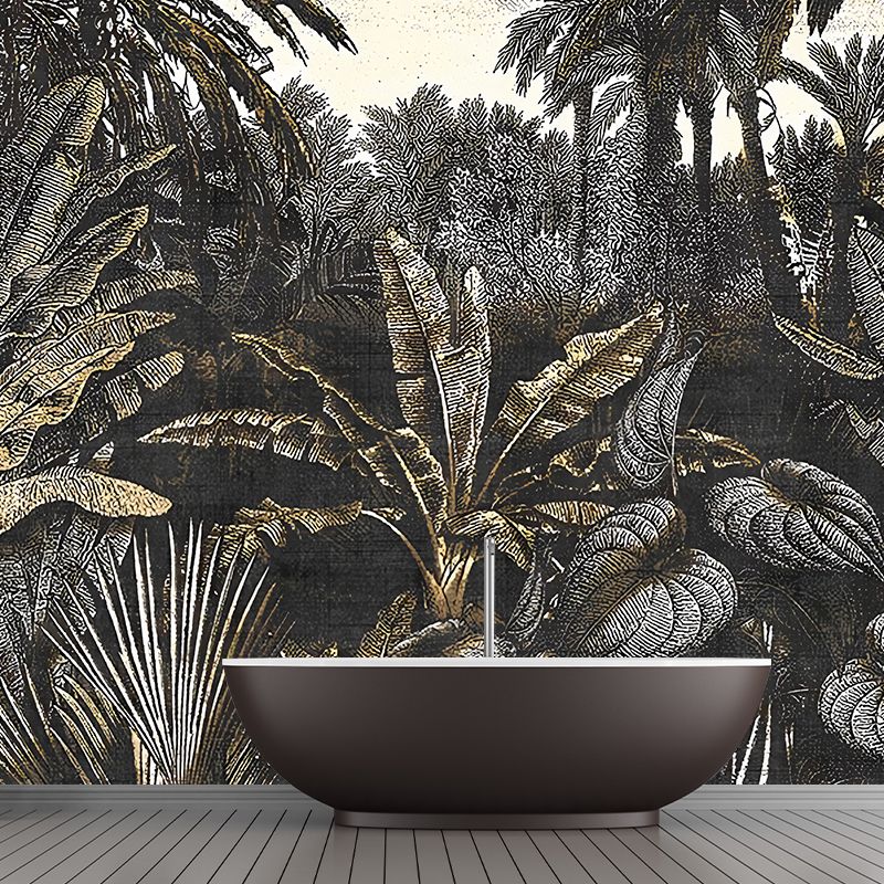 Nordic Plants Wall Mural Decal for Home Decor, Personalized Size Wall Covering in Black and Green