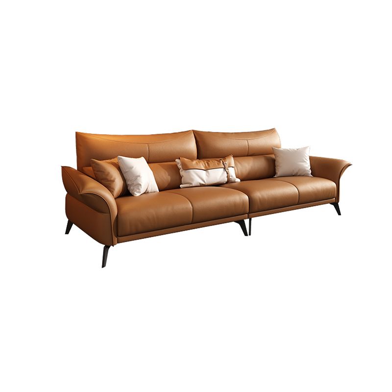 Contemporary Sewn Pillow Back Standard Flared Arm Genuine Leather Sofa