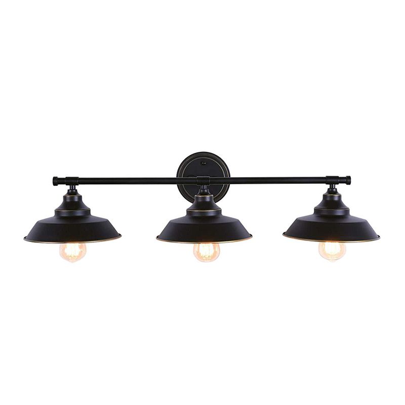 Lámpara de 3 luces lámpara montada en la pared estilo country plana de pared de hierro negro con brazo lineal