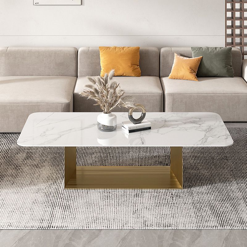 16.5"H Modern Sled Metal Base White Slate Square Top Coffee Table