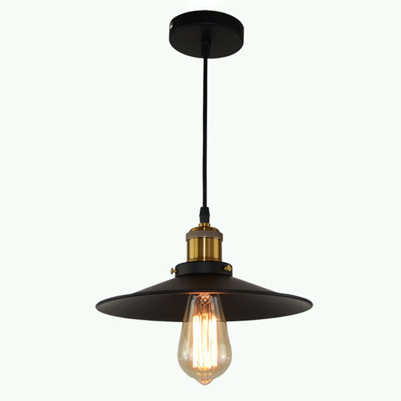 Black Flared Shade Hanging Light Simplicity Metallic 1 Bulb Restaurant Pendant Light Fixture