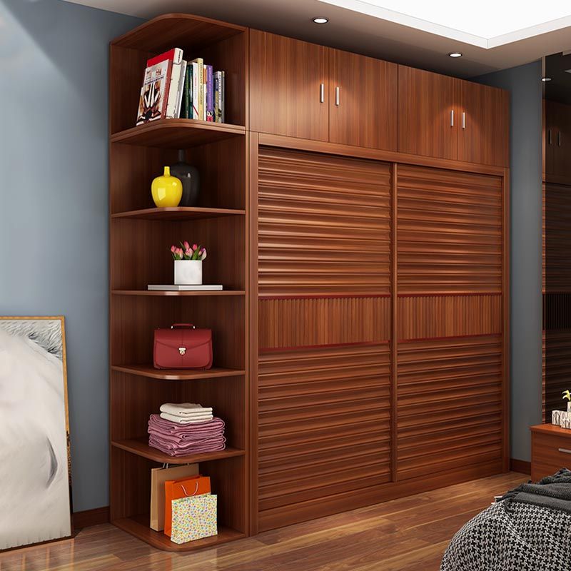 Brown Contemporary Wardrobe Armoire Engineered Wood Wardrobe Closet