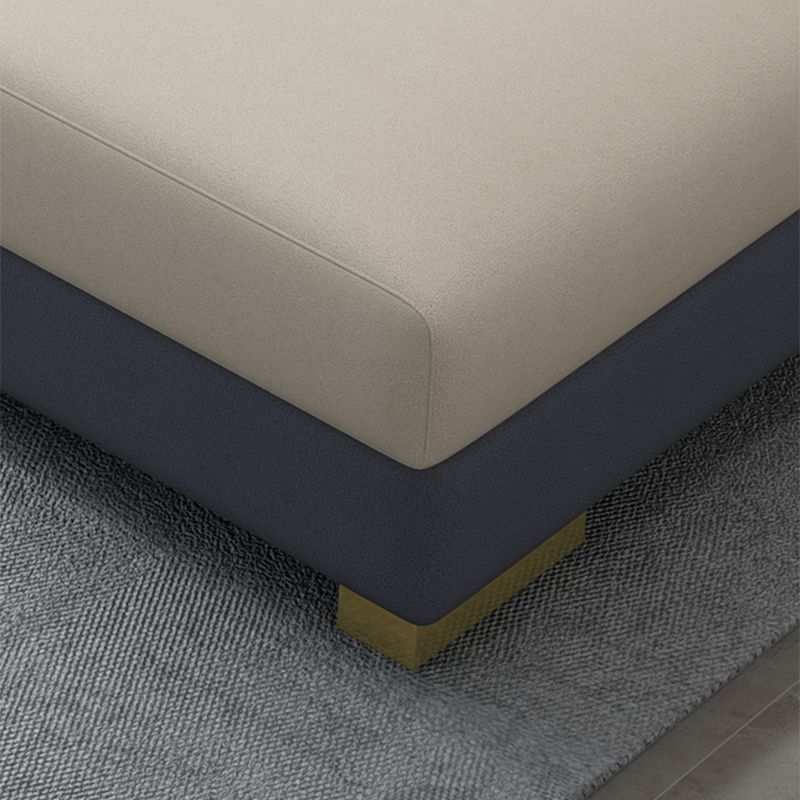 Faux Leather Square Arm Sofa Glam Grey and Beige Sofa Chaise