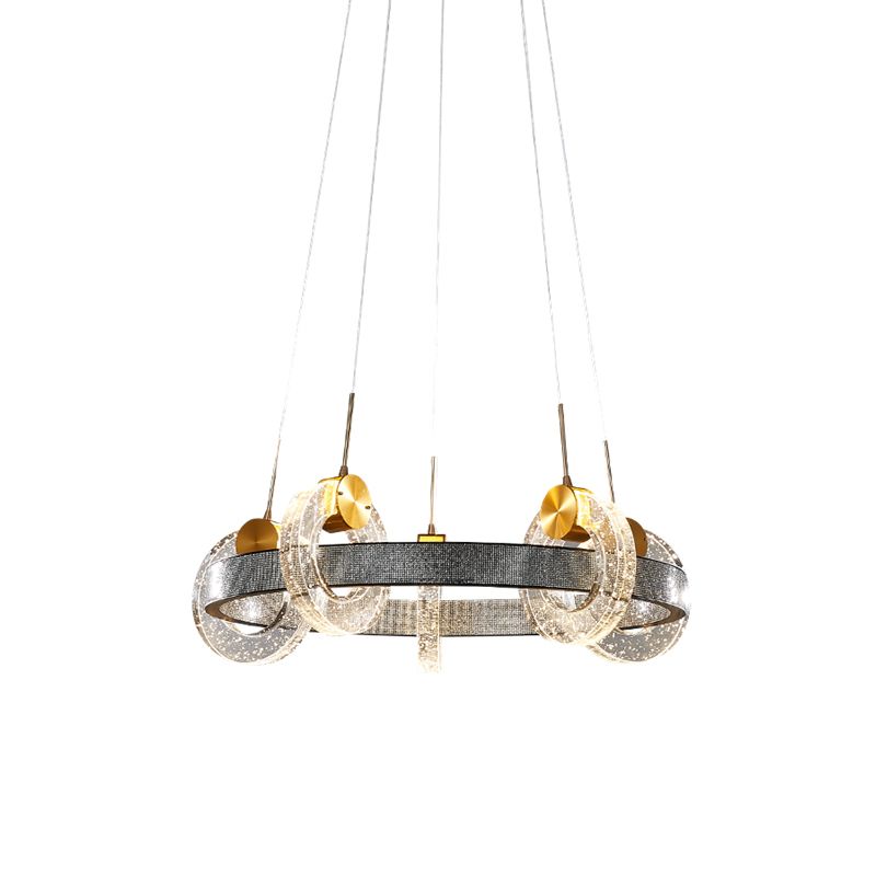 Bubble Crystal Black Chandelier Multi ring 5 têtes luxueuses Éclairage suspendu luxueux