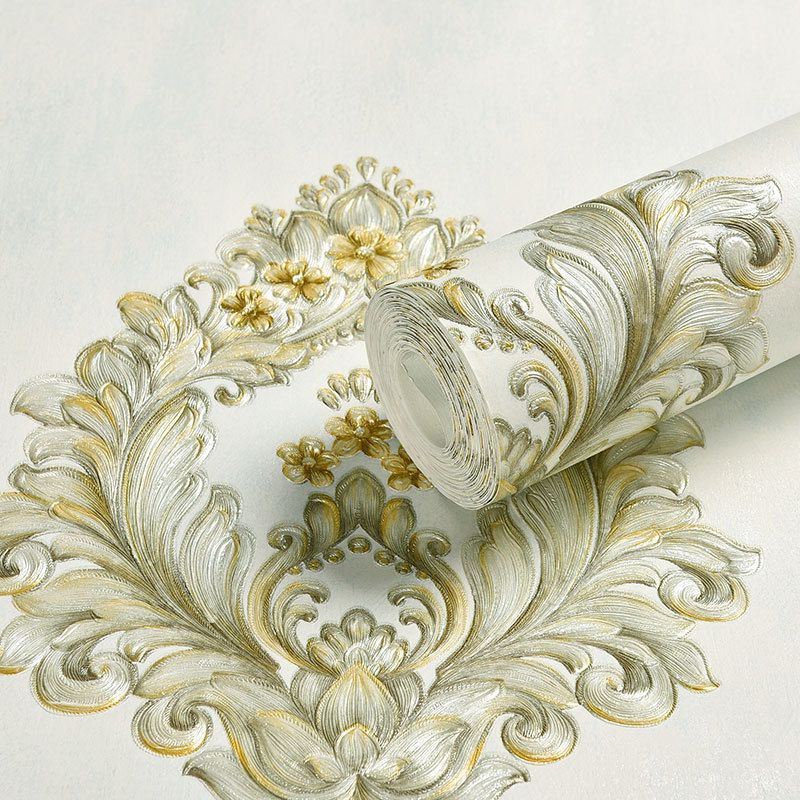 Elegant Jacquard Wallpaper Roll for Bedroom Floral Embroidered Wall Decor, 54.2-sq ft