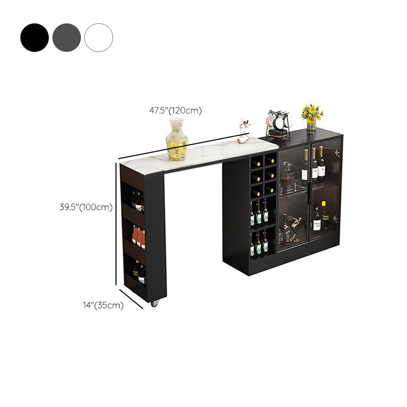 Contemporary Storage Base Bar Dining Table Stone Top Table with Wine Storages