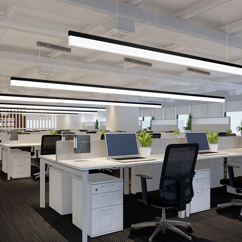 1 Light Linear Island Light Fixture Modernism Metal Island Pendant Lights in Black