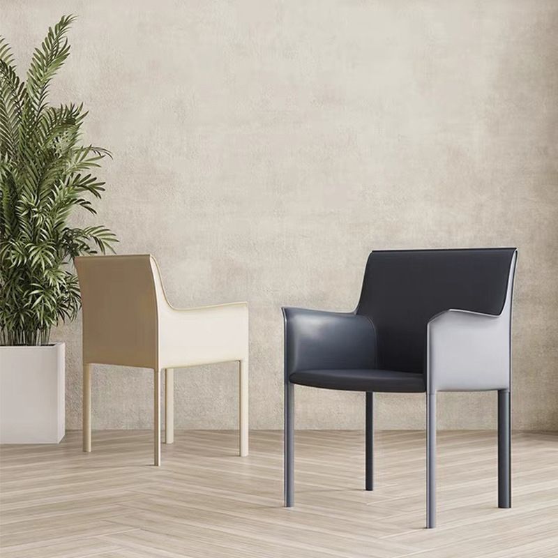Modern Style Arm Chair Leather Solid Back Dining Chair for Home Use