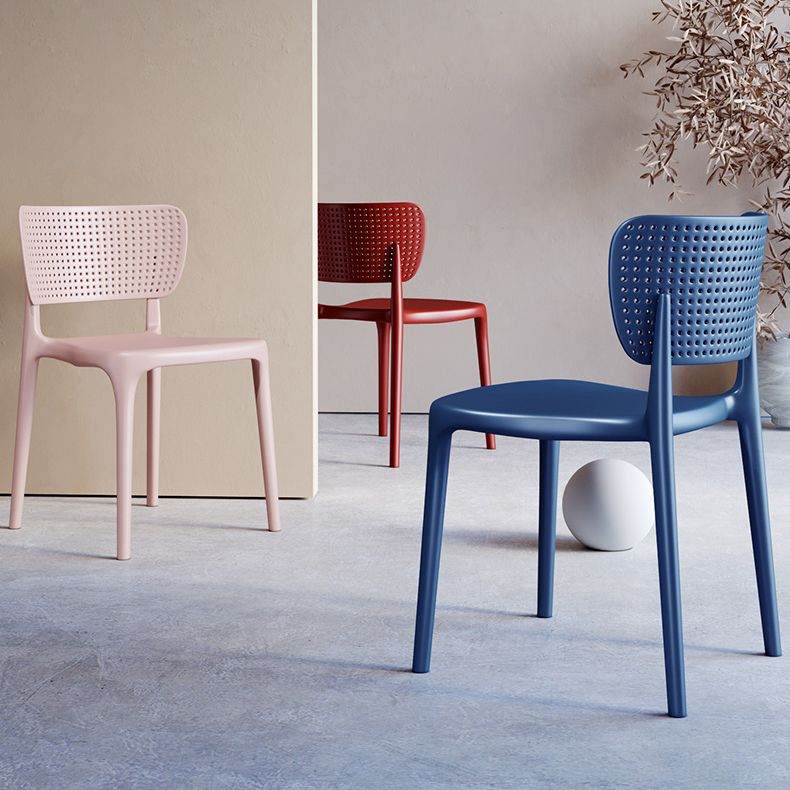 Silla lateral de plástico moderna para interiores y exteriores, silla de comedor con respaldo abierto sin brazos