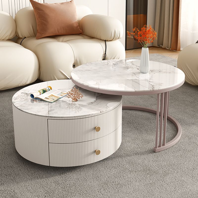 Frame Round Glam Coffee Table Slate Nesting Coffee Table Set