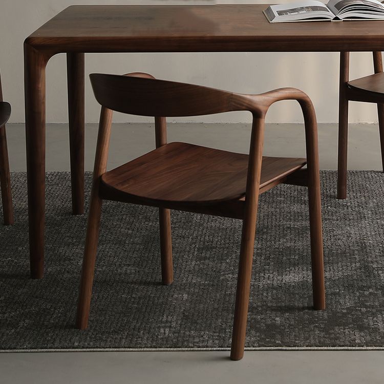 Contemporary Indoor Walnut Wood Open Back Arm Dining Chair in Brown