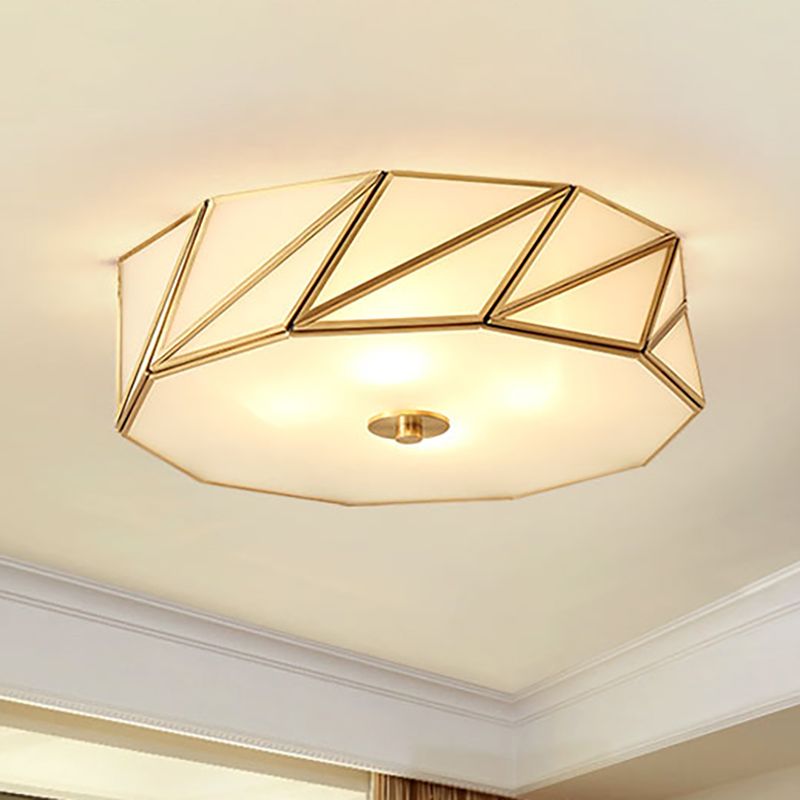 Lampe encastrée en verre opale tambour classique 3/4/6 lumières luminaire de plafond de chambre à coucher en laiton