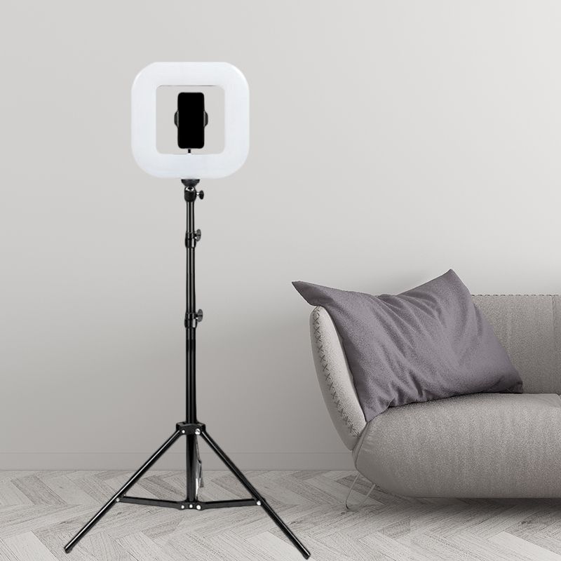 Metal Squared LED Fill-in Flash Light Modern Black USB Vanity Lamp with Tripod Stand