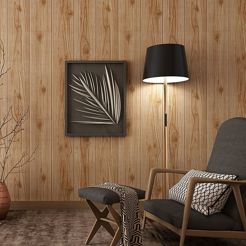 Non-Pasted Wallpaper with Light Yellow Wooden Texture, 33'L x 20.5"W