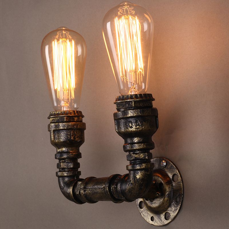 Éclairage mural de tuyau en forme de U industriel 2 ampoules Éclairage mural en fer en bronze