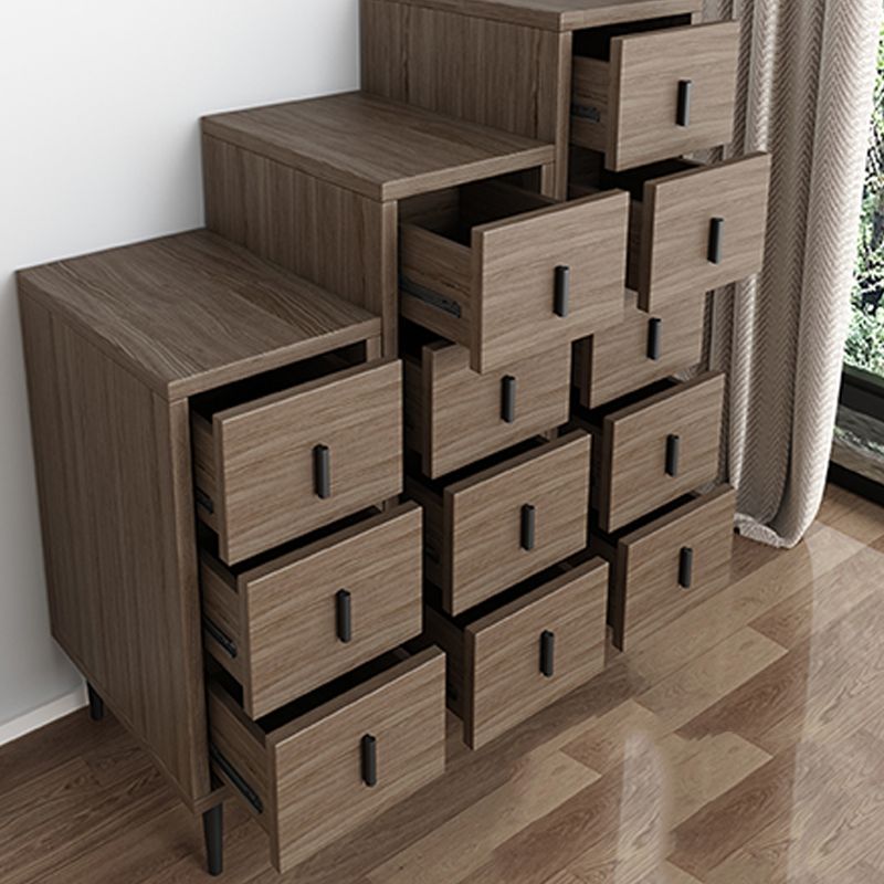 Contemporary Vertical Chest Bedroom Storage Chest in Brown with Drawers