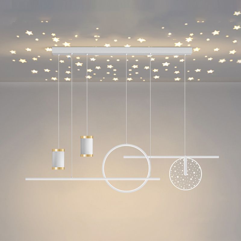 Modern Metal LED Ceiling Lamp Circle Shape Island Light with Plastic Shade for Living Room